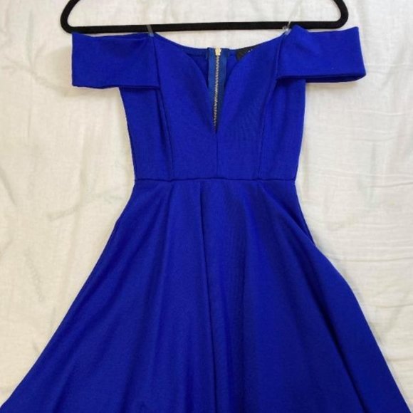 Off-the-Shoulder Royal Blue Dress - Picture 2 of 9